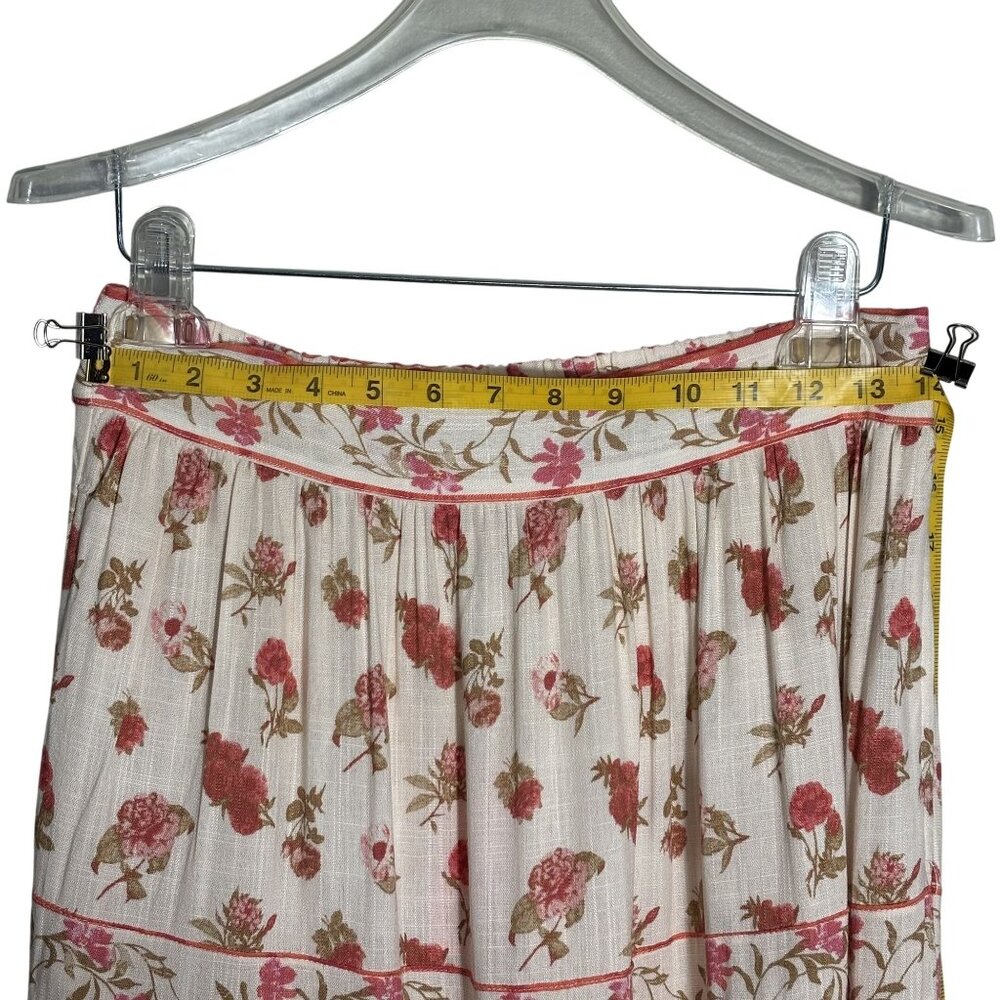 Floral Boho Maxi Skirt By Rose+Olive Resort M Beige & Pink Tiered Elastic Waist - Picture 9 of 11